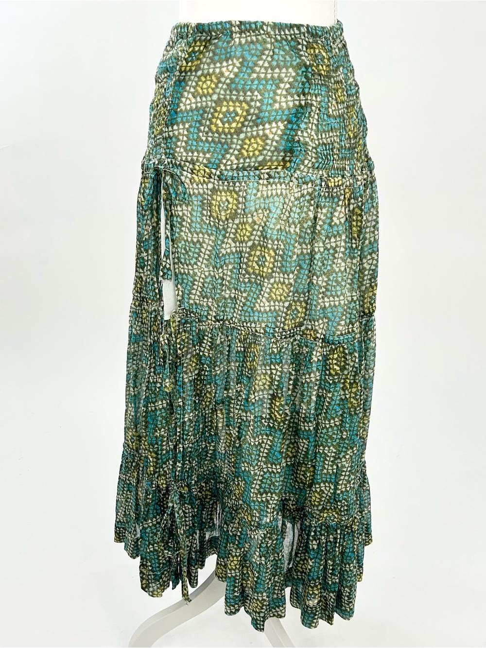 Free People FP One Esmerelda Maxi Skirt XS Green Tiered Boho